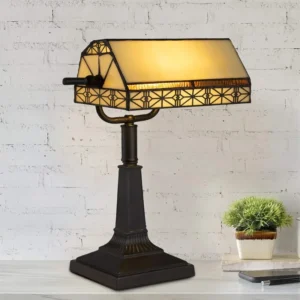 Tiffany-Style Bankers Lamp -  LED Light with Stained Glass Shade