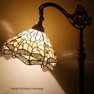 Tiffany Floor Lamp Cream Stained Glass Dragonfly Adjustable Lamp