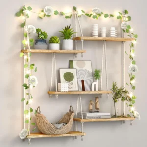 Macrame Wood Floating Shelf