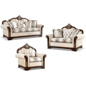 3-Piece Beige Couch with Button Tufted Back Design