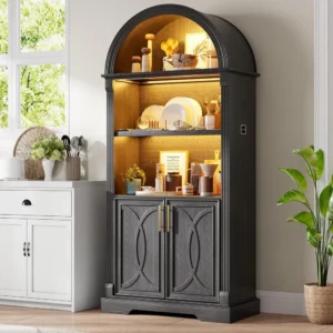 Arched Wood Cabinet With Lighting