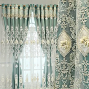 1PC Curtains,Luxury vintage-style embroidered curtains with 3D relief patterns, dual-layer design for privacy and light control