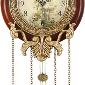 Vintage Wood Wall Clock with Swinging Pendulum